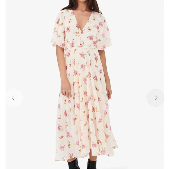 chinese dress ladies Maje Open Back Maxi Dress Rachelli Blue Floral Print Chiffon Size 36 N   Celebrity Owned